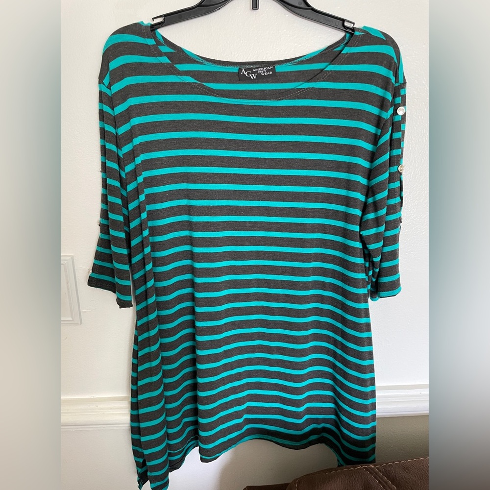 Cute stripe top with button sleeve detail